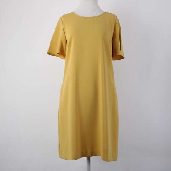 Ann Taylor Dress Sz 10 Mustard Yellow Pockets Knee Length 100% Polyester Dress - Picture 3 of 14